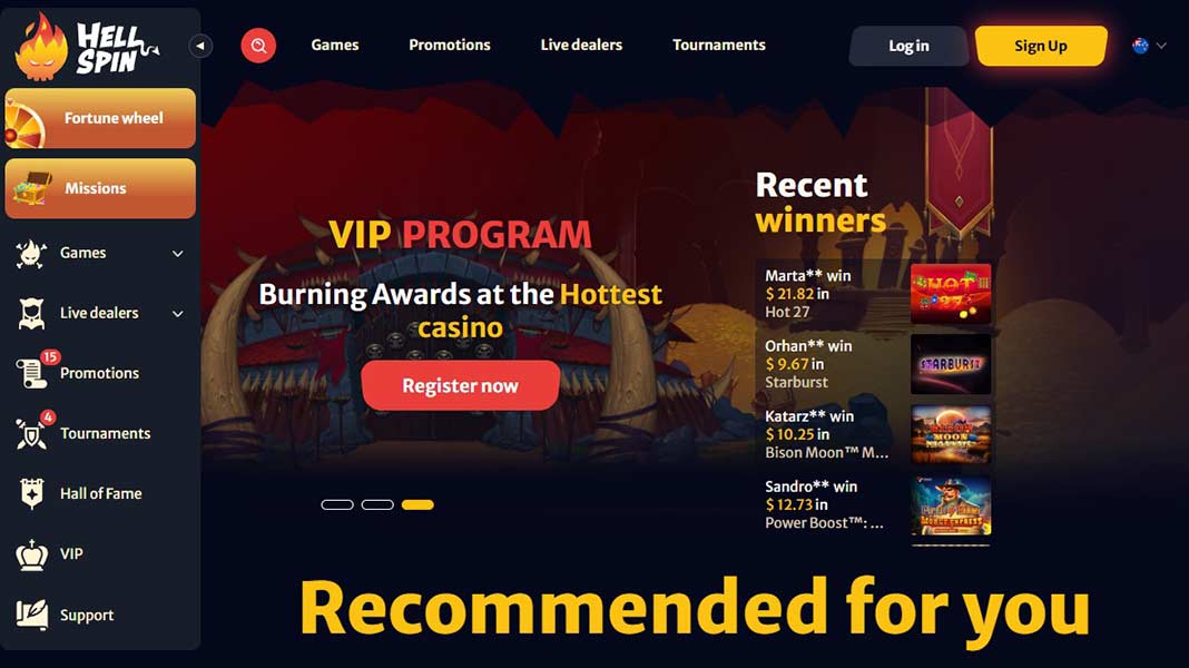 HellSpin casino AU screenshot