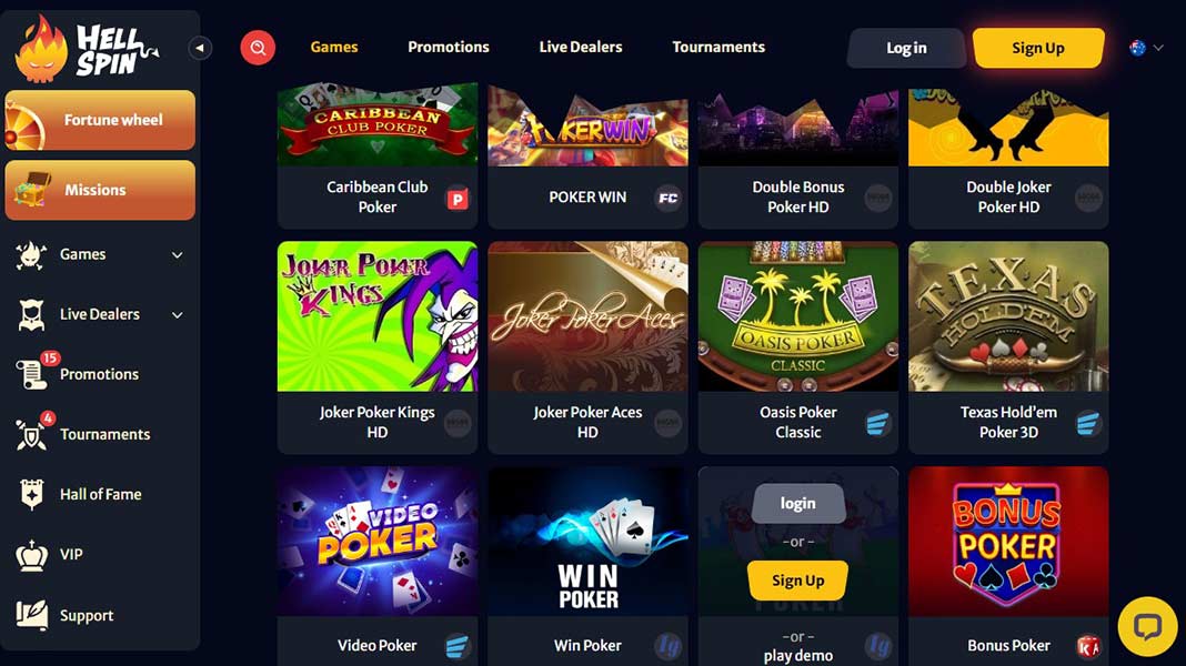 HellSpin poker site AU screenshot