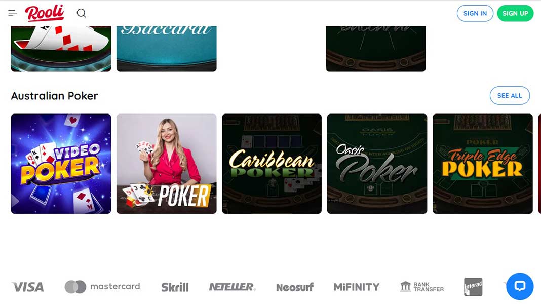 Rooli poker site AU screenshot
