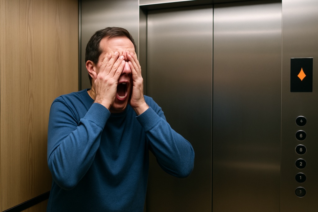 Severance man in elevator